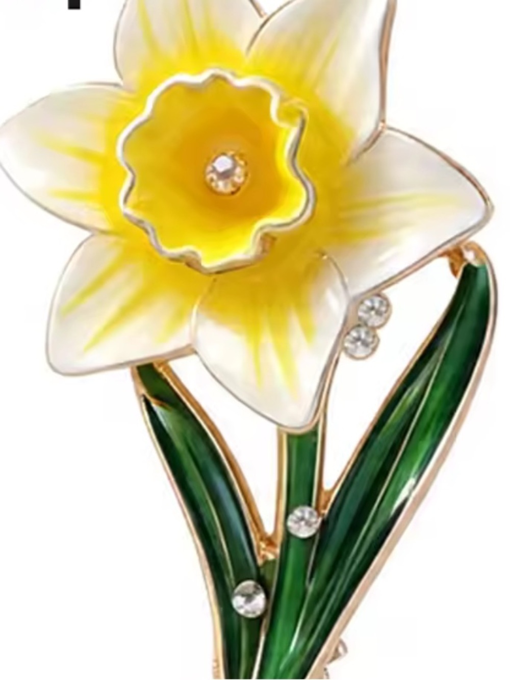 Yellow Daffodil Flower Gold Brooch - Picture 5 of 8